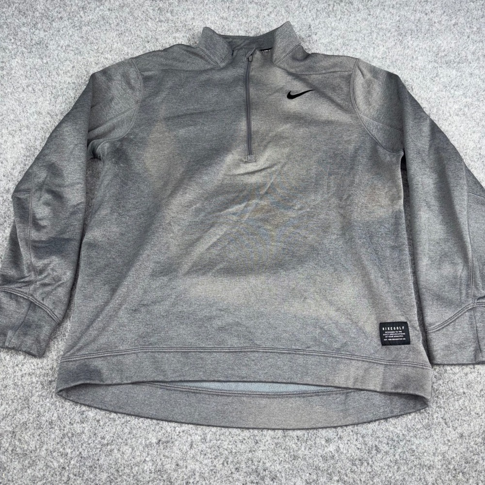 Nike Golf Quarter Zip Pullover Mens Medium Gray Long Sleeve Athletic Logo 1/4